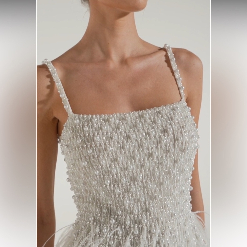 Nadine Merabi Carrie White Beaded Feather Cocktail Dress Size 12/XL - Picture 11 of 16